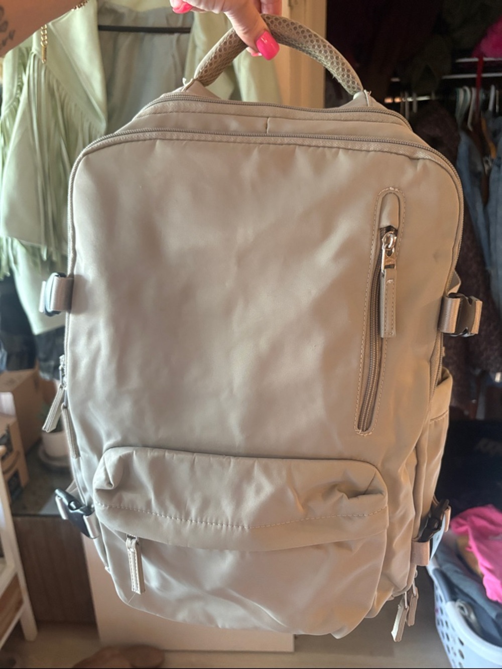 Light Beige Men's / Woman's Backpack - Sleek travel Carry on